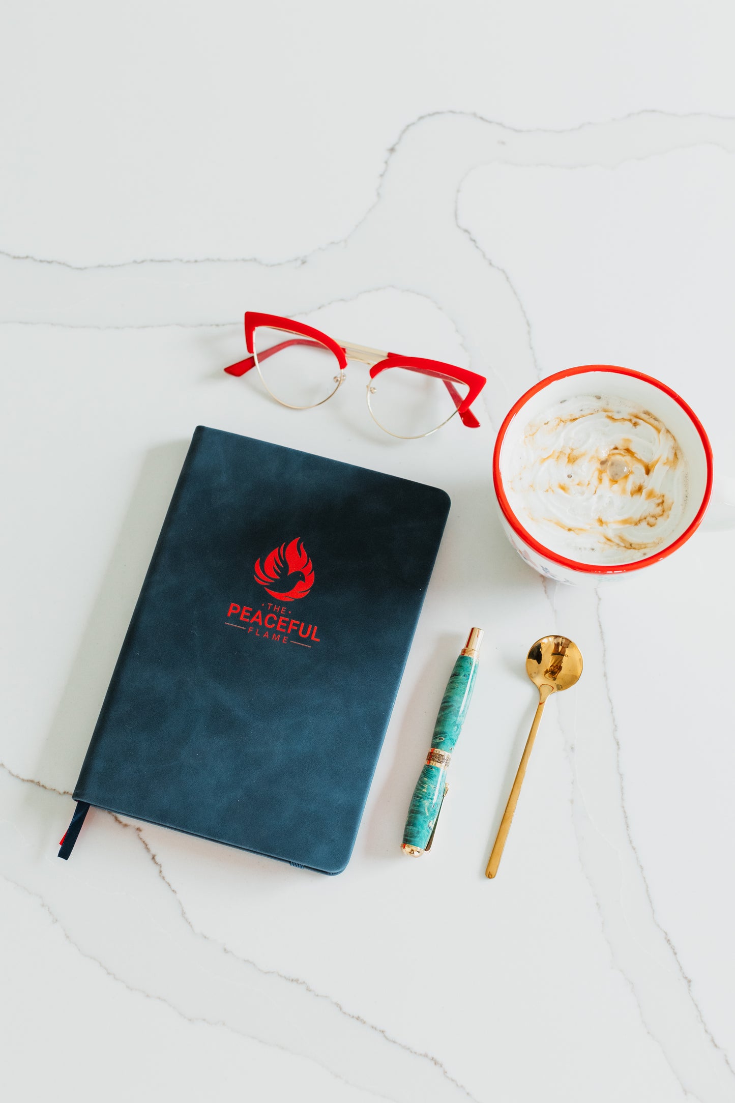 Navy & Red A5 PU Leather Journal with Elastic Band